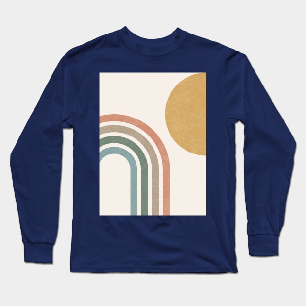 Mid-Century Modern Sun & Rainbow Colorful Long Sleeve T-Shirt by moonlightprint